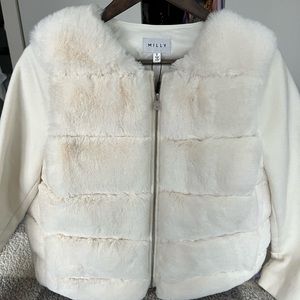 Milly Faux Fur Combo Coat Cream color